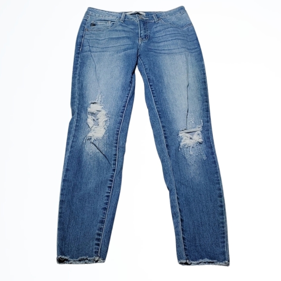 KanCan Denim - KanCan Lighter Wash Distressed Skinny Jeans w Frayed Hem Size 26 Waist 26.5 In
